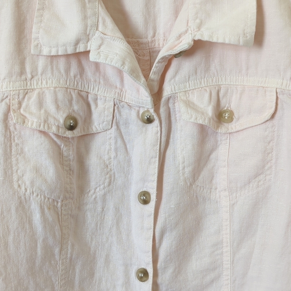City Lights 90's Vintage 100% Linen Long Sleeve Button Down Shirt Baby Pink M - Picture 7 of 15